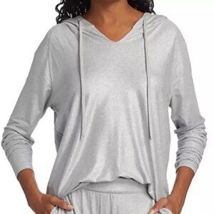 NWT | Majestic Filatures Soft Touch‎ Metallic Grey Pullover V Neck Hoodie XS 325